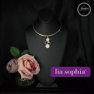 Lia Sophia Brushed Gold Effervescent Mother of Pearl & Oval Pendant Neck Cuff